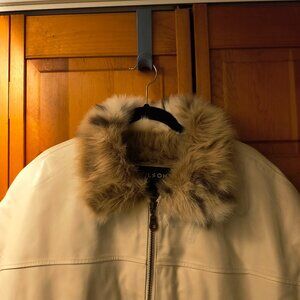 00s Vintage Wilsons Leather White Coat with Leopard Faux Fur Size XL